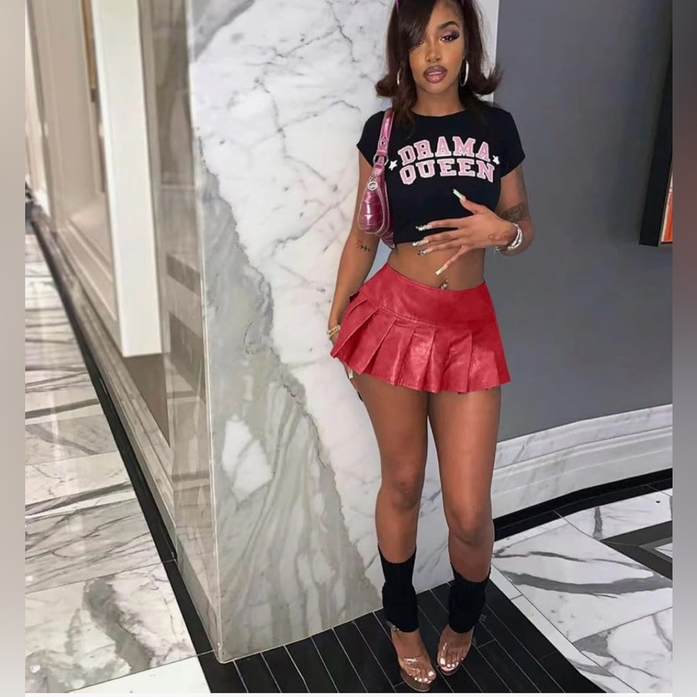 Liquid Leather Red Mini Skirt